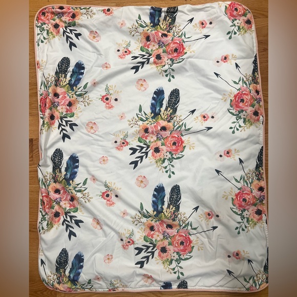 Baby Girl Boho Floral Feather Minky Blanket Crib Comforter Quilt Sheet Set - Picture 2 of 7